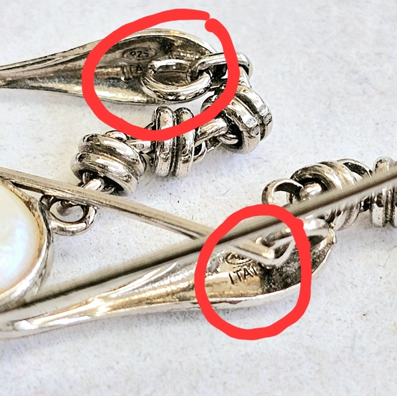 Sterling 925 ITALY Rolo Link Freshwater Pearl Drop Earrings - Picture 14 of 16